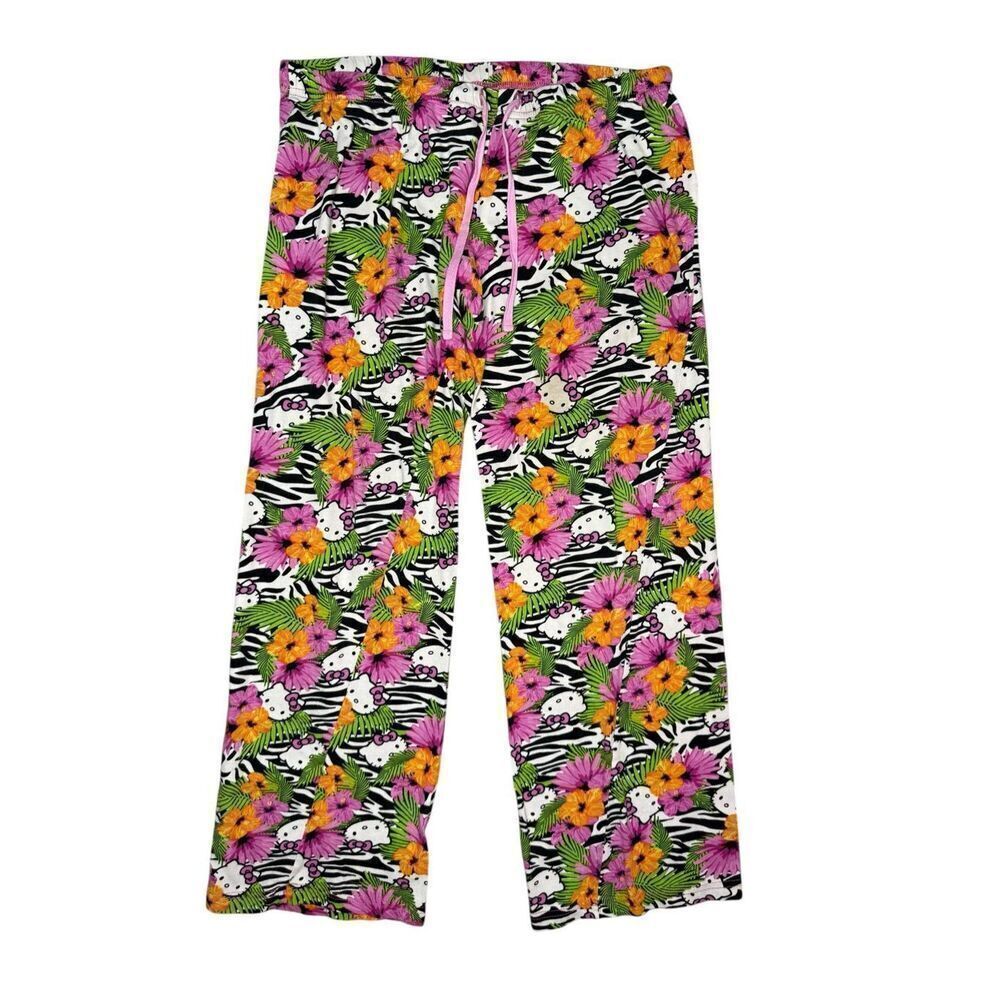 Sanrio Women’s Medium Hello Kitty Tropical Escape Pajamas Pink‎ Zebra Loungewear - Picture 2 of 8